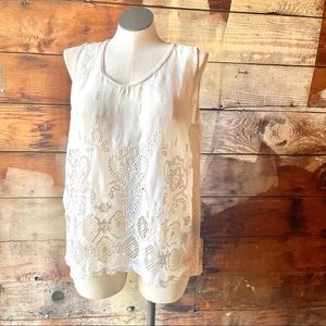 Johnny Was Cream & Lace Eyelet Casual Beachy Tank Top Size XL